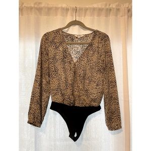 Leopard print long sleeve body suit